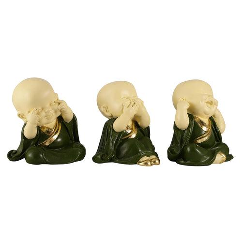 Green Three Pose Laughing Buddha (Set of 3)