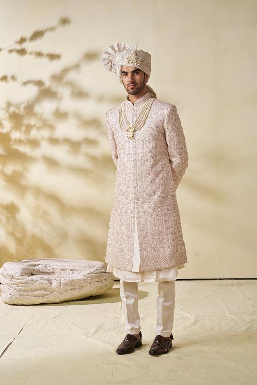 Dusty Pink Sherwani Set with Traditional Motif