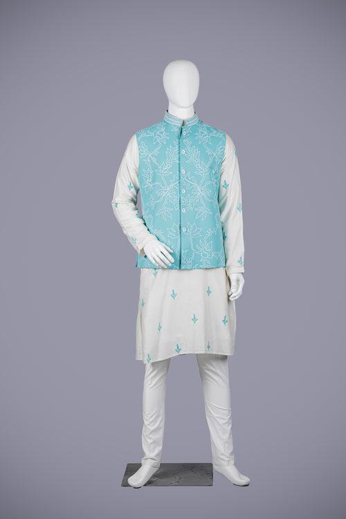 Sky Blue Art Silk Jacket Set with Cord Work