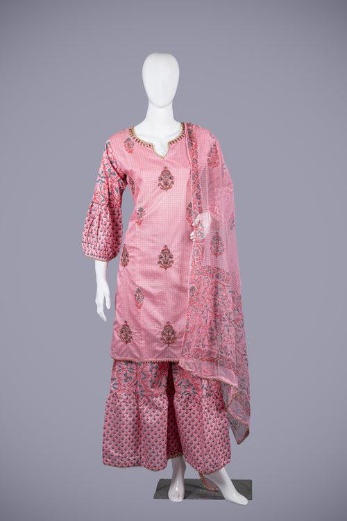 Pink Cotton Kurti Set for Women