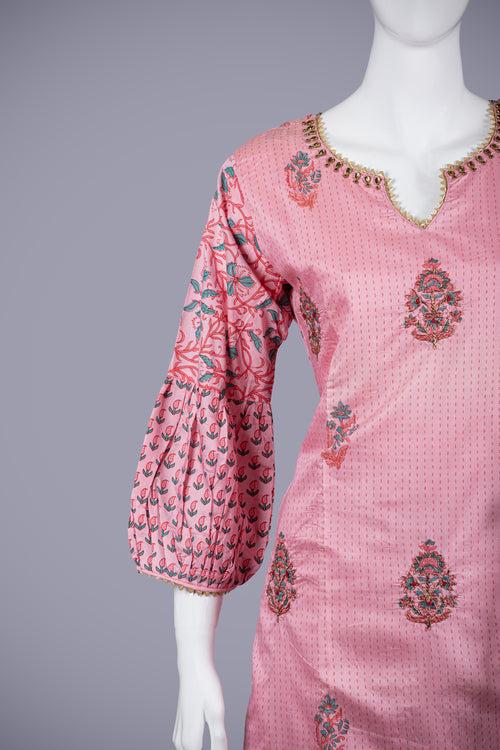 Pink Cotton Kurti Set for Women