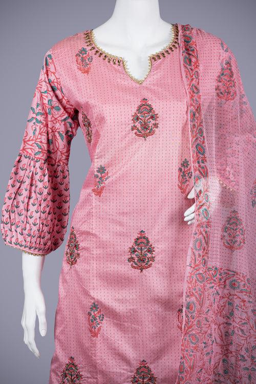 Pink Cotton Kurti Set for Women