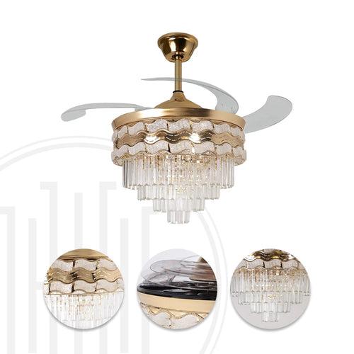 Opulent Cascade Crystal Chandelier Ceiling Fan with Remote Control