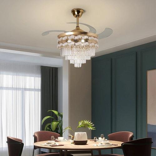 Opulent Cascade Crystal Chandelier Ceiling Fan with Remote Control