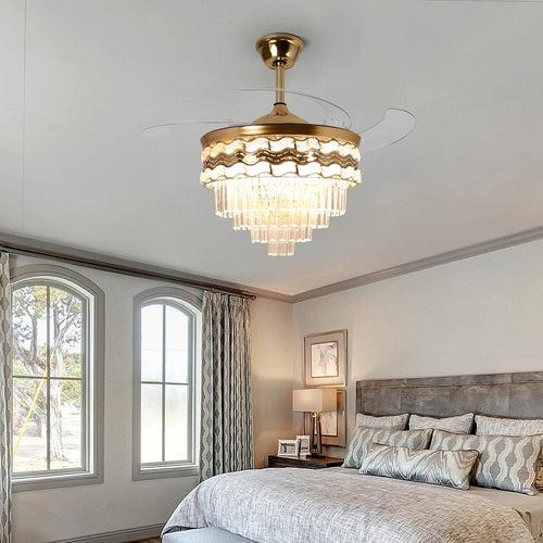 Opulent Cascade Crystal Chandelier Ceiling Fan with Remote Control