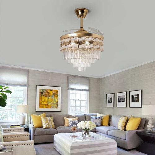 Opulent Cascade Crystal Chandelier Ceiling Fan with Remote Control