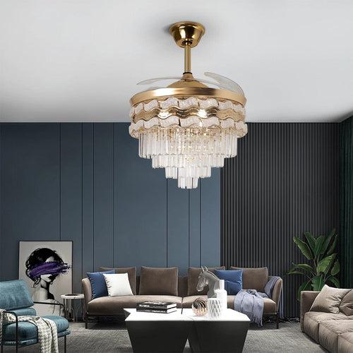 Opulent Cascade Crystal Chandelier Ceiling Fan with Remote Control