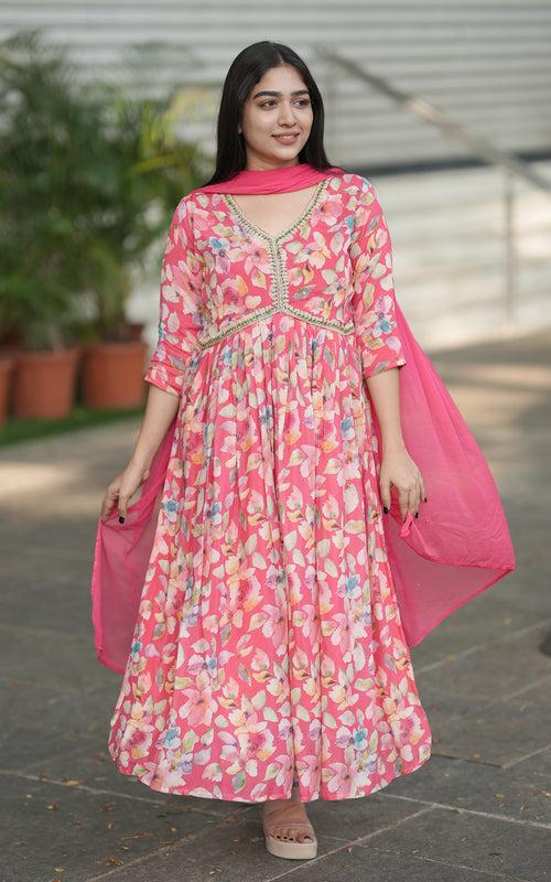 Malarvizhi Peach (Kurti+Dupatta)