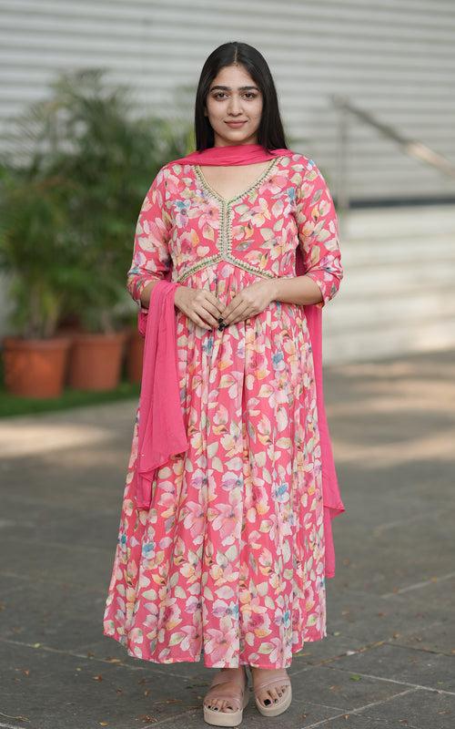 Malarvizhi Peach (Kurti+Dupatta)