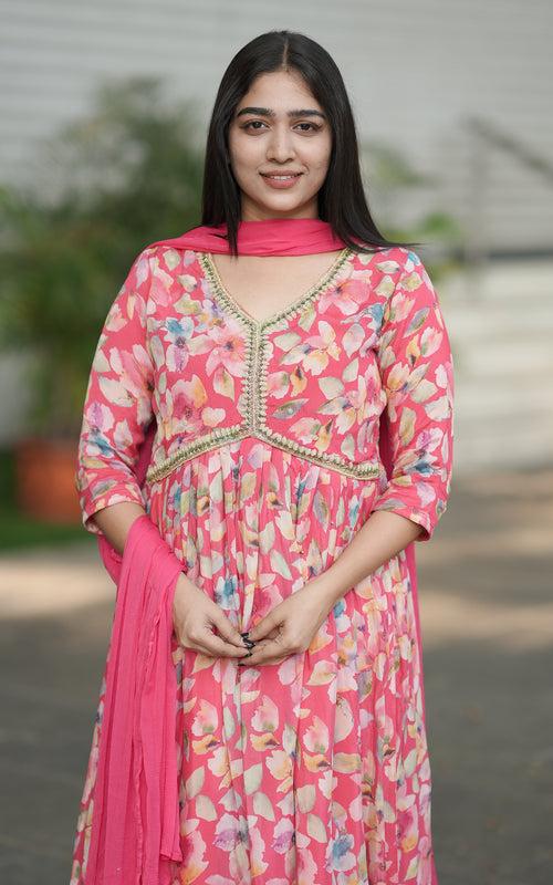 Malarvizhi Peach (Kurti+Dupatta)