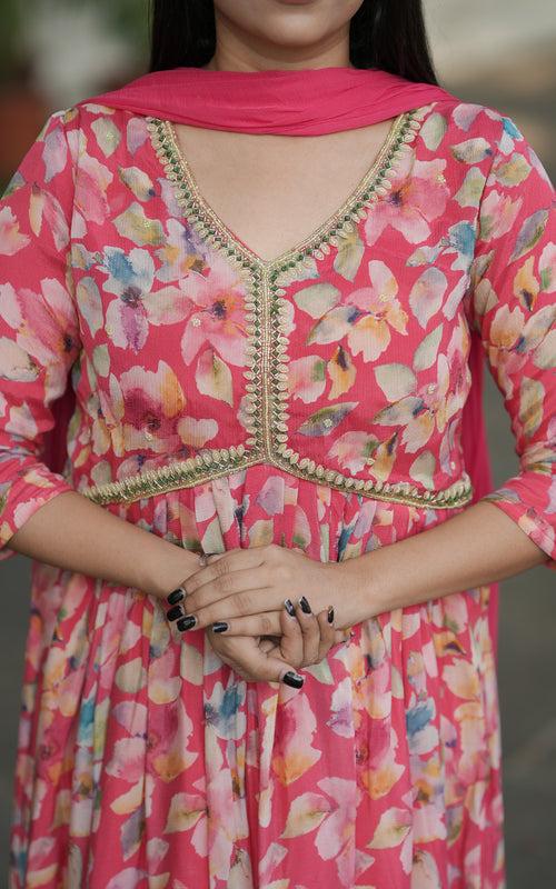 Malarvizhi Peach (Kurti+Dupatta)