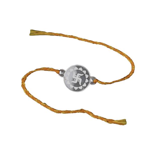 Swastik Silver Rakhi (999 Purity)