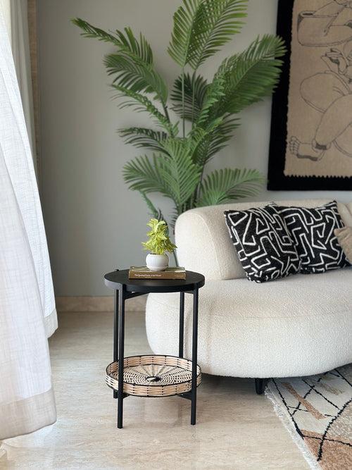 Manila Rattan & Acacia Charcoal Side Table