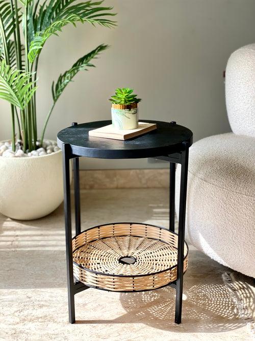 Manila Rattan & Acacia Charcoal Side Table