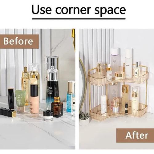 Two Tier Corner Cosmetic Storage Rack - Amber