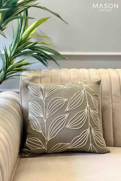 Sage Green & Cream Leaf Dori Cushion Cover