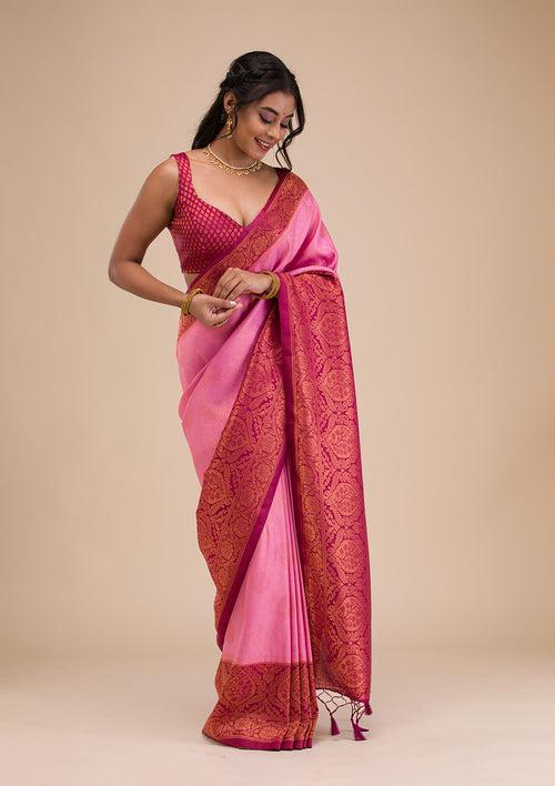 Pink Zariwork Soft Silk Saree