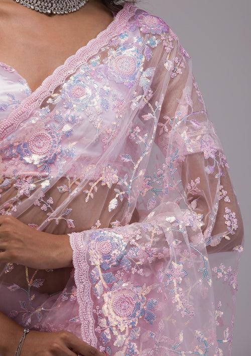 Baby Pink Sequins Tissue Saree