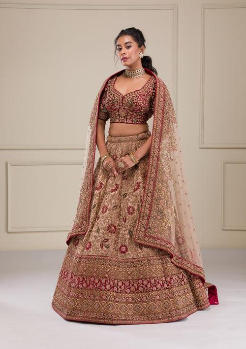 Beige Zariwork Velvet Readymade Lehenga