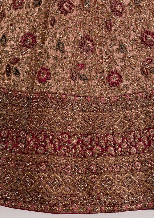 Beige Zariwork Velvet Readymade Lehenga