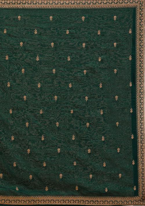 Bottle Green Zariwork Raw Silk Readymade Salwar Suit