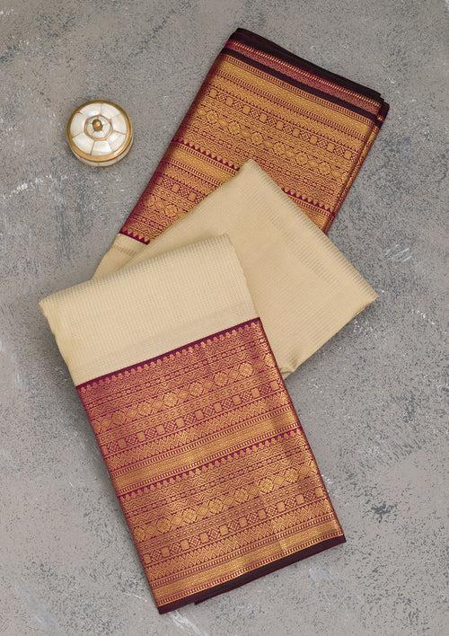 Cream Zariwork Pure Silk Saree