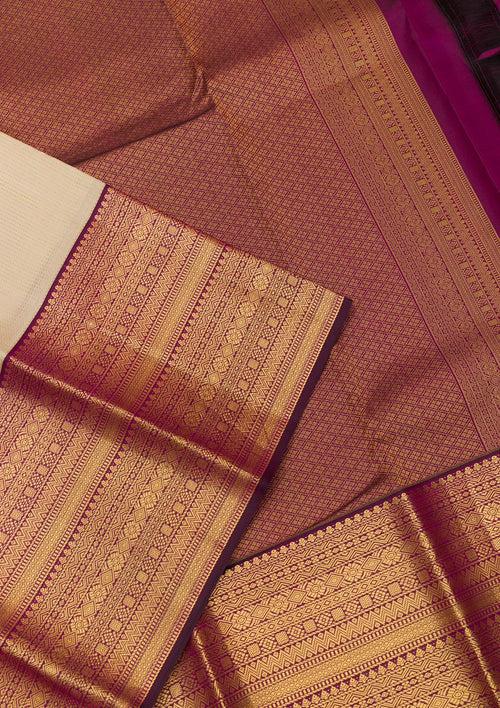 Cream Zariwork Pure Silk Saree