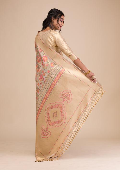 Grey Zariwork Soft Silk Saree