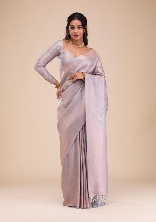 Grey Zariwork Soft Silk Saree