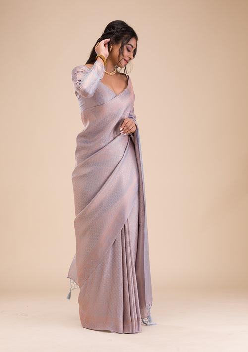 Grey Zariwork Soft Silk Saree