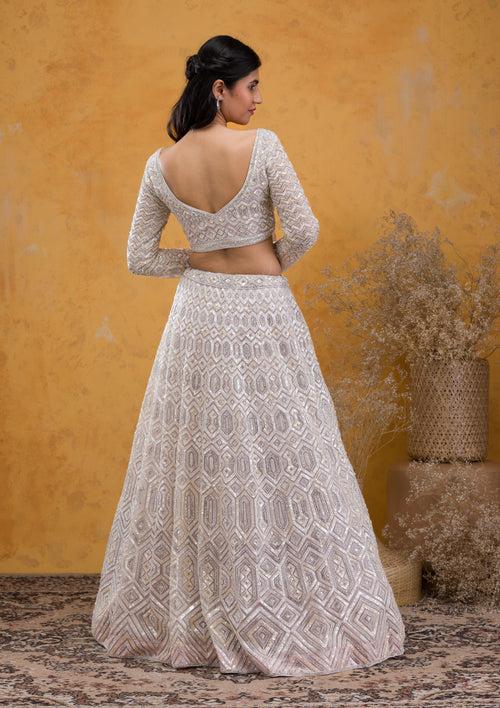 Lavender Sequins Net Semi Stitched Lehenga