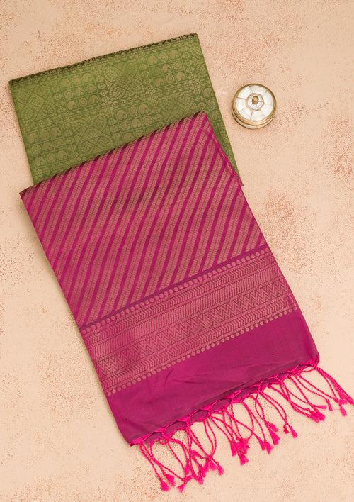 Leaf Green Zariwork Pure Silk Saree