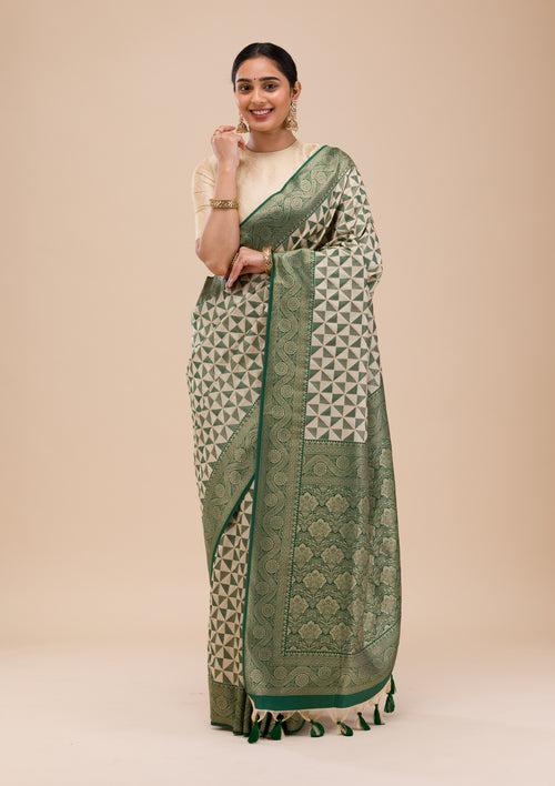 Leaf Green Zariwork Silk Saree