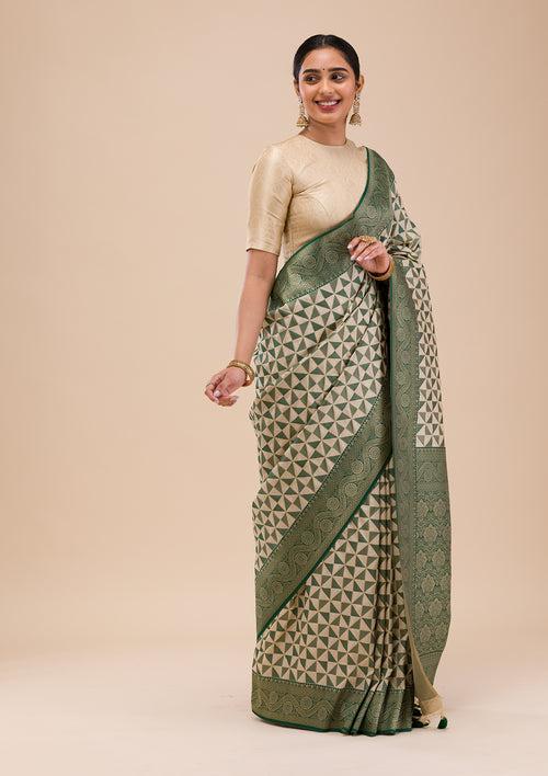 Leaf Green Zariwork Silk Saree