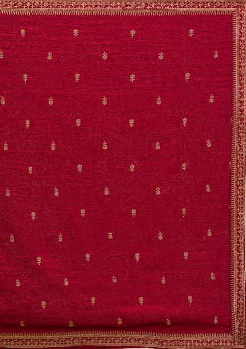 Maroon Zariwork Raw Silk Readymade Salwar Suit