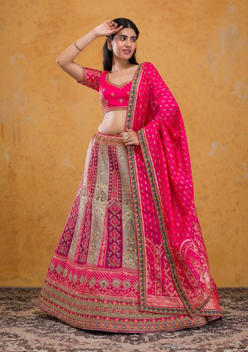 Multi Zariwork Banarasi Semi Stitched Lehenga