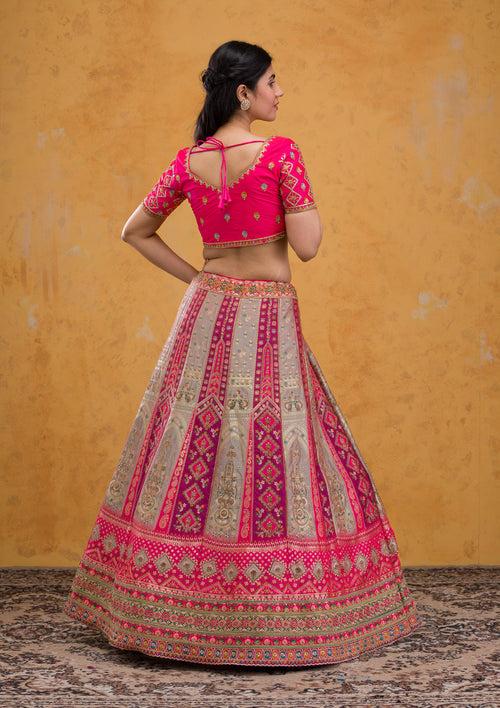 Multi Zariwork Banarasi Semi Stitched Lehenga