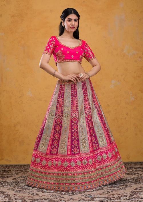 Multi Zariwork Banarasi Semi Stitched Lehenga