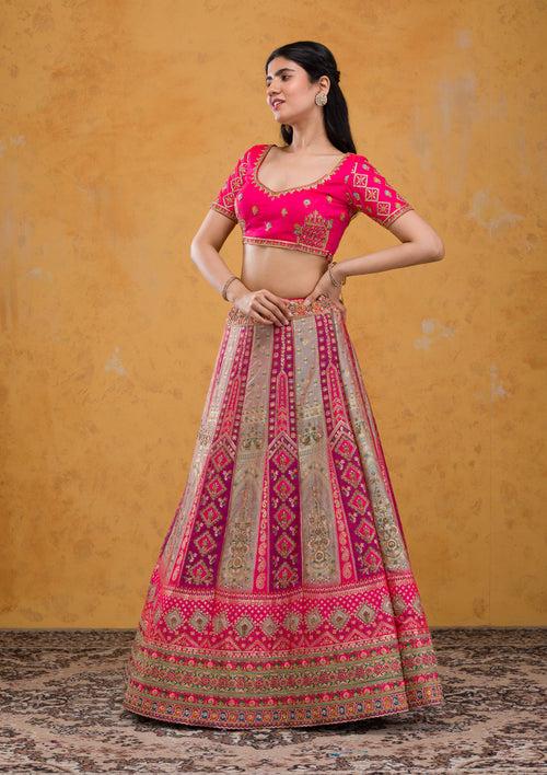 Multi Zariwork Banarasi Semi Stitched Lehenga