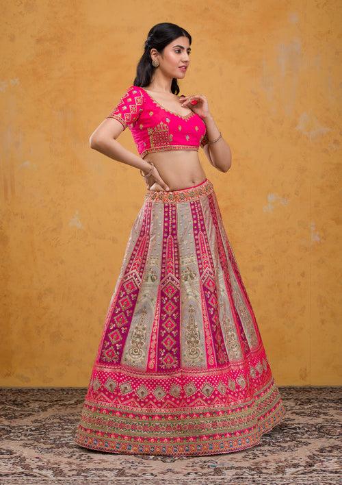 Multi Zariwork Banarasi Semi Stitched Lehenga