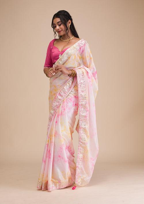 Pink Gotapatti Semi Crepe Saree