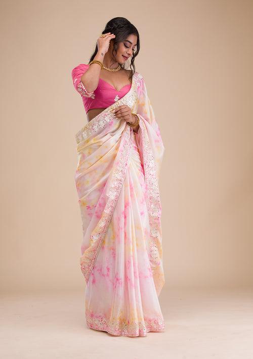 Pink Gotapatti Semi Crepe Saree