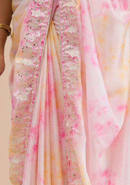 Pink Gotapatti Semi Crepe Saree