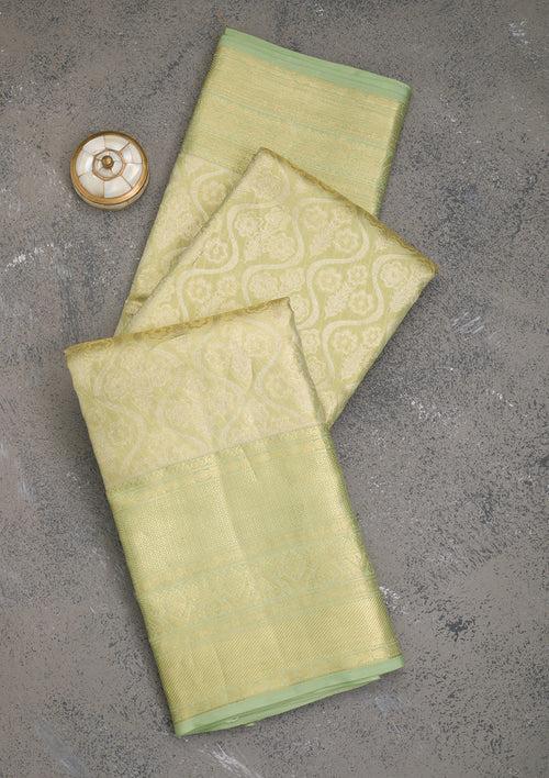 Pista Green Zariwork Pure Silk Saree