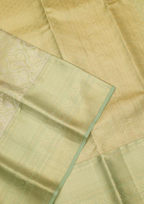 Pista Green Zariwork Pure Silk Saree