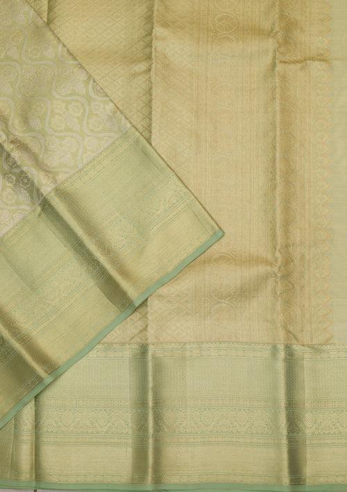 Pista Green Zariwork Pure Silk Saree