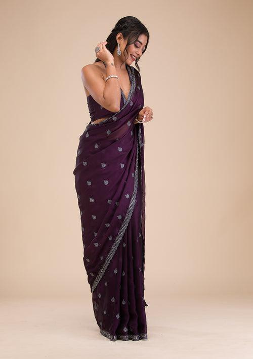 Purple Stonework Georgette Saree