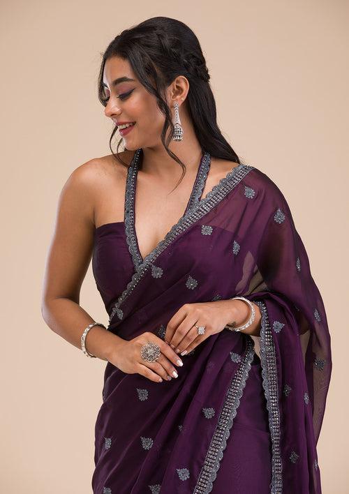 Purple Stonework Georgette Saree