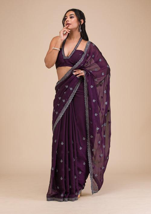 Purple Stonework Georgette Saree