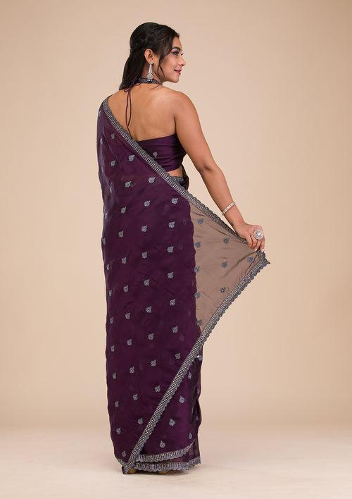 Purple Stonework Georgette Saree